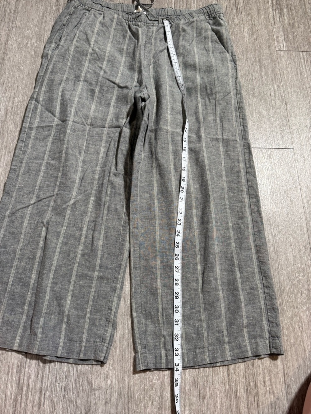 Eileen Fisher Linen Stripe Wide Leg Pant Gray Coastal Grandma Minimalist Relaxed - Picture 2 of 8